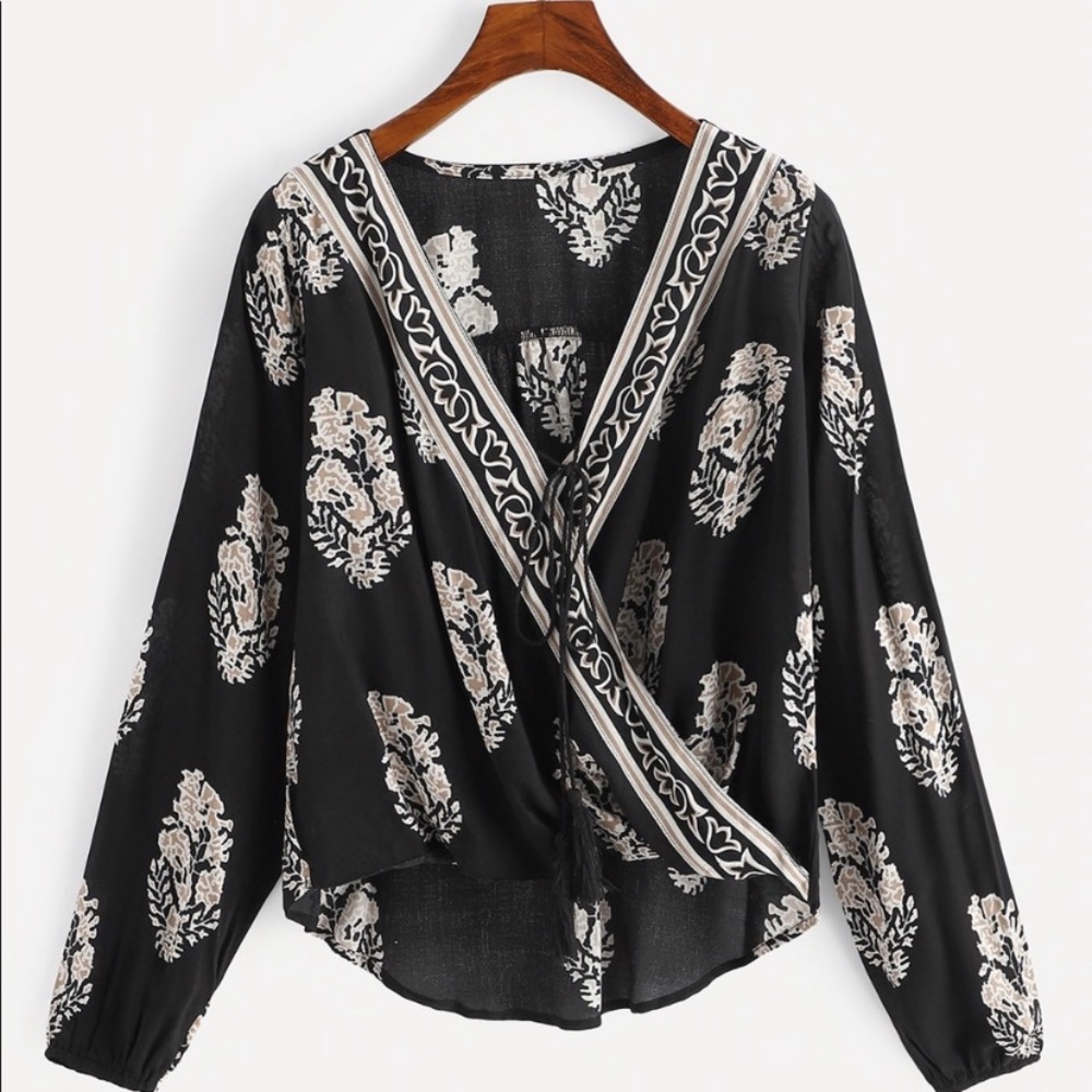 Black and white boho blouse